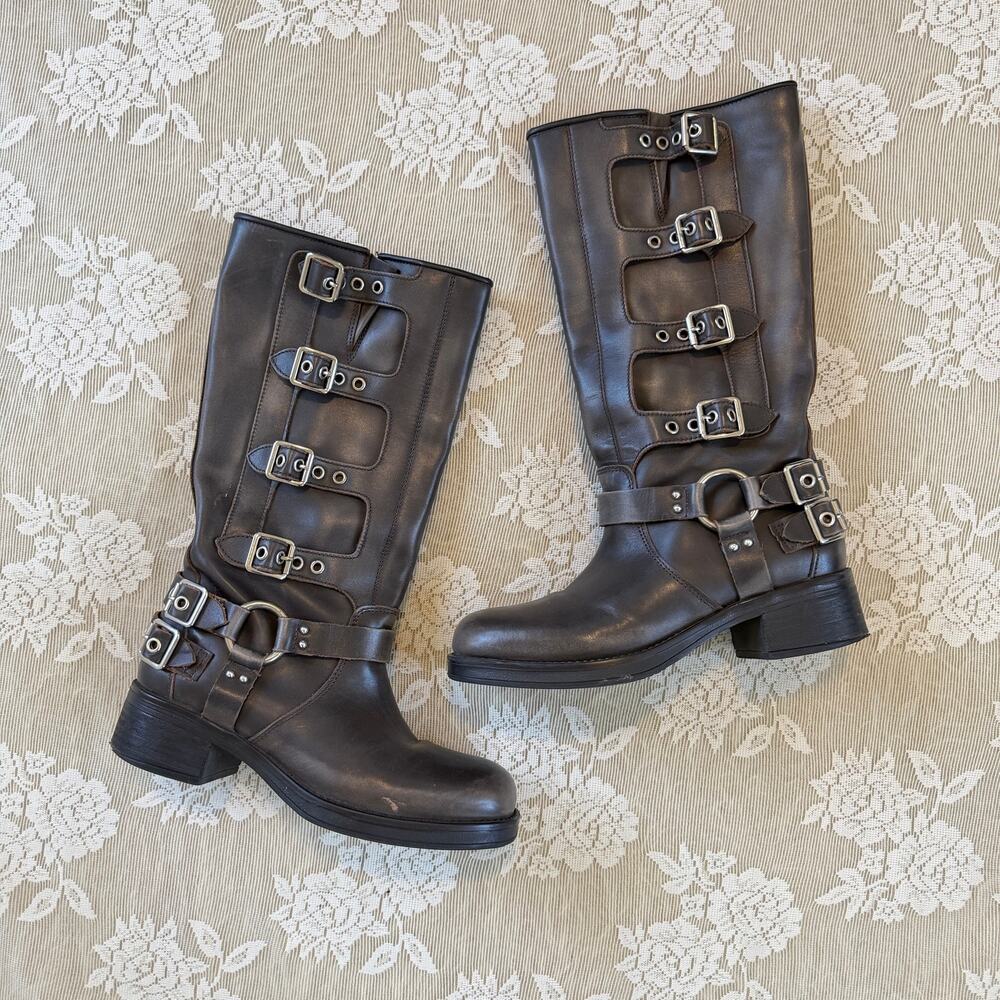 Steve Madden Rocky Brown Leather Buckle Moto Boots Size 9